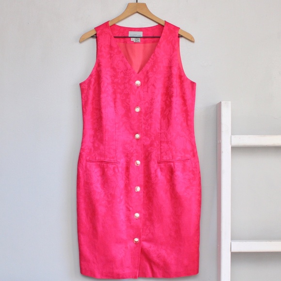 For Pete's Sake Dresses & Skirts - For Pete's Sake Vintage Sleeveless Floral Jacquard Pink Button Dress Size 12